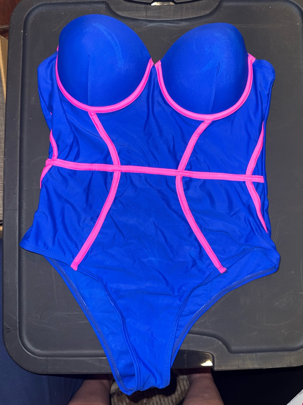 Blue One-Piece Swimsuit with Pink Trim - Womens